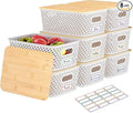 Anysig 8 Pack Plastic Storage Bins with Bamboo Lids, 5.2 QT Stackable Bins | Decorative Small Storage Basket Containers for Organizing Shelves Office Classroom Desktop Closet, Cream White