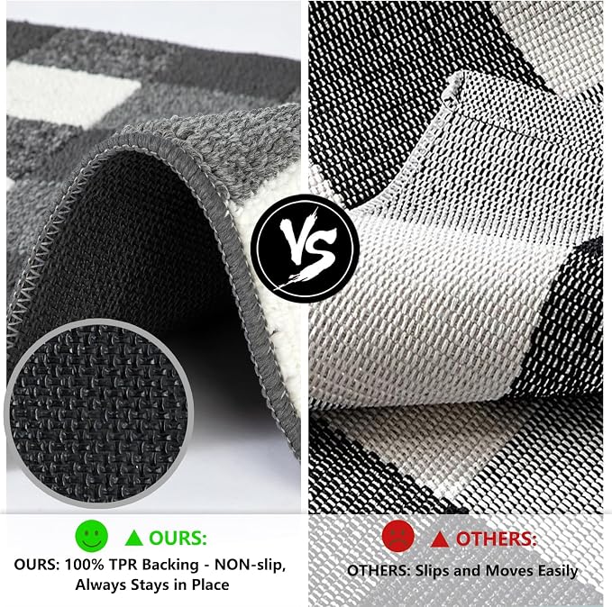 FONEYI Buffalo Plaid Outdoor Rug, 20"x59" Checkered Front Door Mat, Non Slip Absorbent Entryway Rug Doormat Indoor, Washable Outdoor Rugs for Layered Door Mats Front Porch/Farmhouse Grey and White
