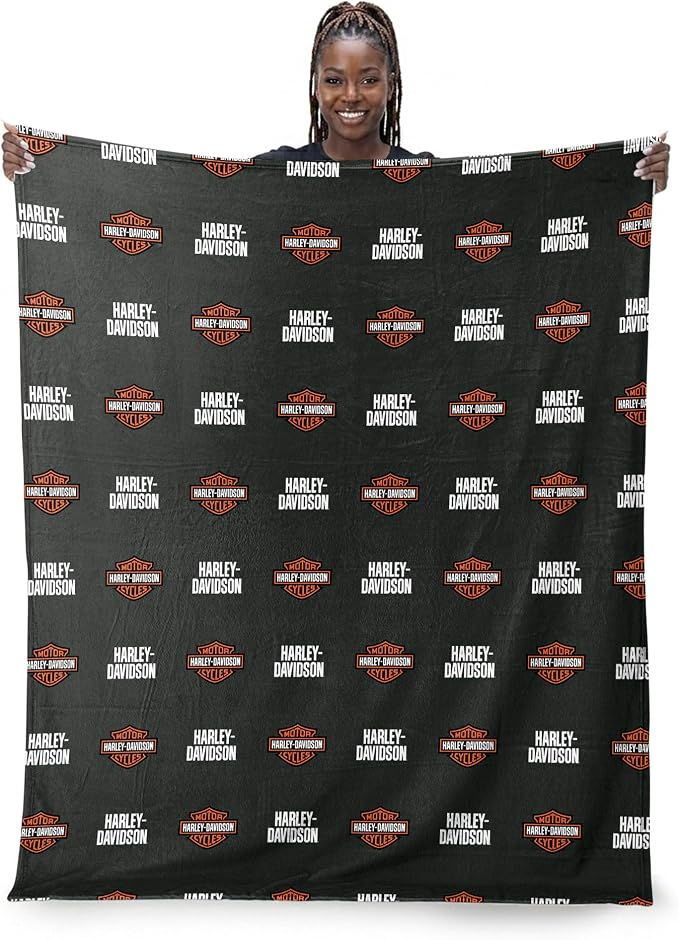 Harley-Davidson Shield Pattern Silk Touch Throw Blanket, 46 x 60 in | 100% Polyester, Velvety Feel, Lightweight Warmth, Couch Bed Chair Lounging, Giftable Indoor Comfort