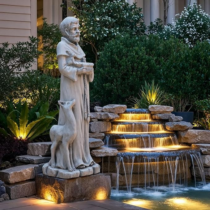 36.2" St Francis Garden Statue,Outdoor Catholic Sculpture | Large Religious Christian Figurine Decor for Prayer and Meditation,Weatherproof Durable Mgo , Patron Saint of Animals