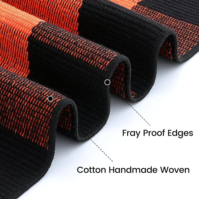 OLANLY Buffalo Plaid Rug 2'4" x 3'7" (27.5" x 43") | Orange and Black Cotton Checkered Doormat, Washable Indoor Outdoor Rug for Layered Front Porch, Kitchen, Entryway Decor
