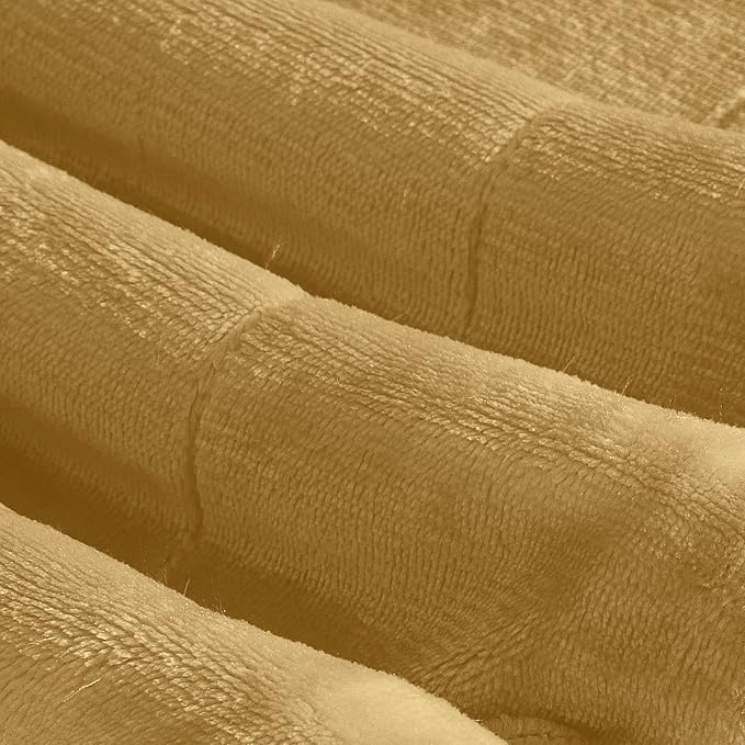 Elegant Comfort Ultra Soft Reversible Flannel Sherpa Blanket - Cozy Silky Fleece Throw for Couch, Bed - Plush Fuzzy Warm Winter Blanket for Gift, King, Gold
