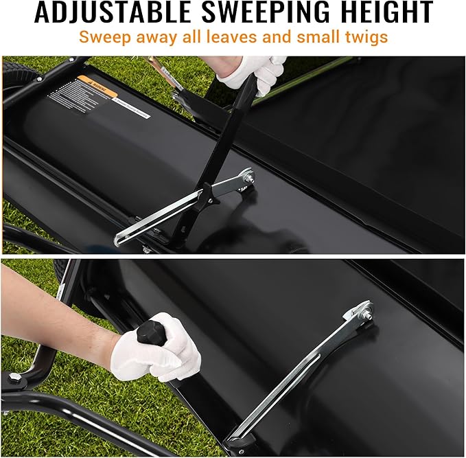 Tow Behind Lawn Sweeper, 52" Pull Behind Collector – Large Capacity Leaf & Grass Collector with Adjustable Height, Dumping Rope Design for Debris and Lawn Clippings