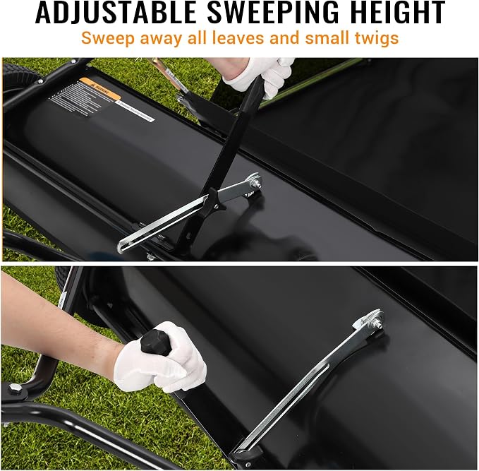 52" Heavy Duty Tow Behind Lawn Sweeper - 26 Cu.ft Hopper, Adjustable Sweeping Height, Pull Behind Yard Sweeper for Leaves, Grass & Debris, Compatible with Riding Mowers, Tractors, ATVs, Black