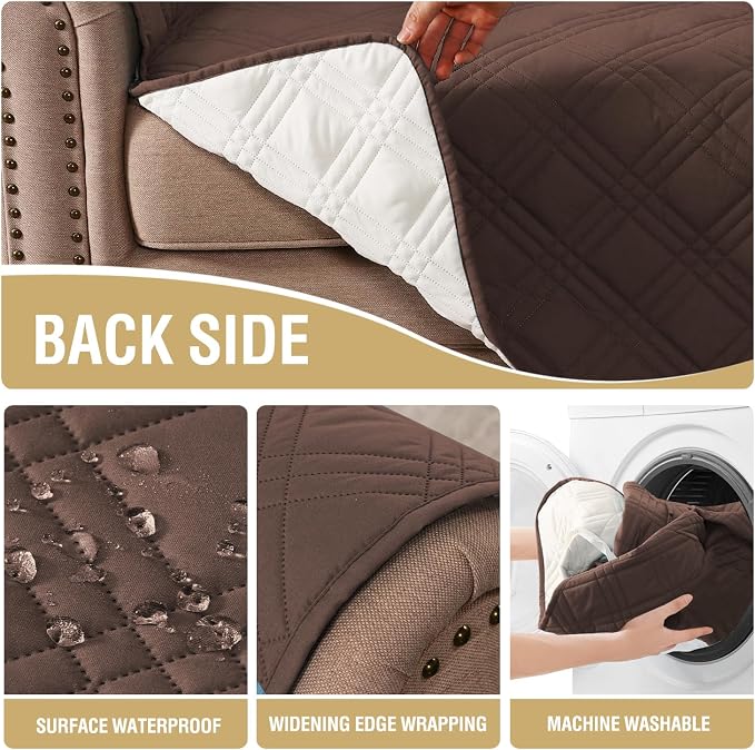 H.VERSAILTEX 100% Waterproof Couch Covers for 3 Cushion Couch Sofa Pet Friendly Modern Sofa Cover with Elastic Straps Thick Soft Furniture Protector (Sofa, Brown/Beige)