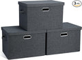 Graciadeco Large 17" 36 Quart Collapsible Stackable Storage Bins with Lids, 3 Packs Dark Gray Foldable Fabric Closet Storage Boxes with Lids, Heavy-duty Linen Cube Baskets(17x12x11) | 36 Quart 3 Pack Dark Gray Collapsible Stackable Linen Fabric 4 Handl...