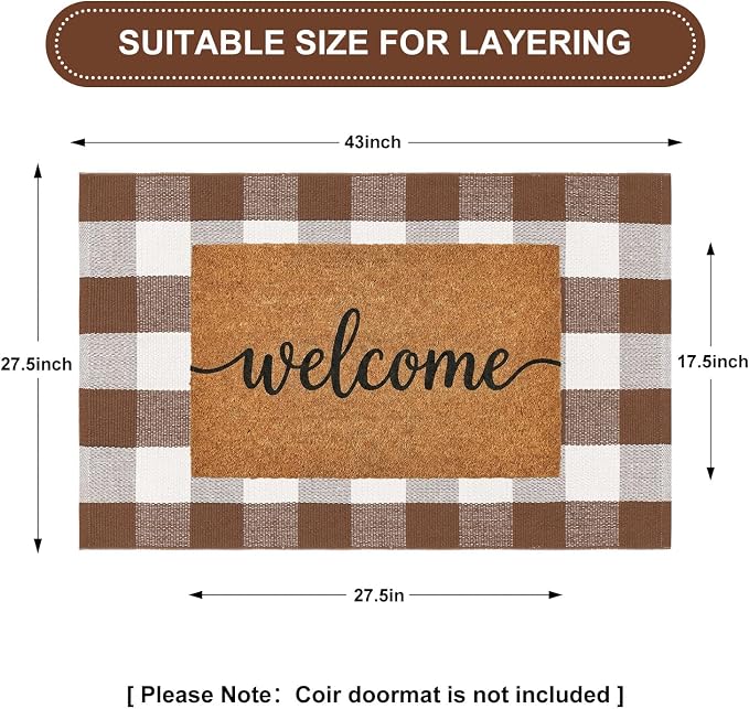 Uphome Bufflo Plaid Outdoor Rug 27.5"x43", Fall Decor Checkered Front Door Mat, Indoor Outdoor Farmhouse Cotton Porch Rug for Layered Door Mats, Washable Brown Area Rugs for Patio Entryway