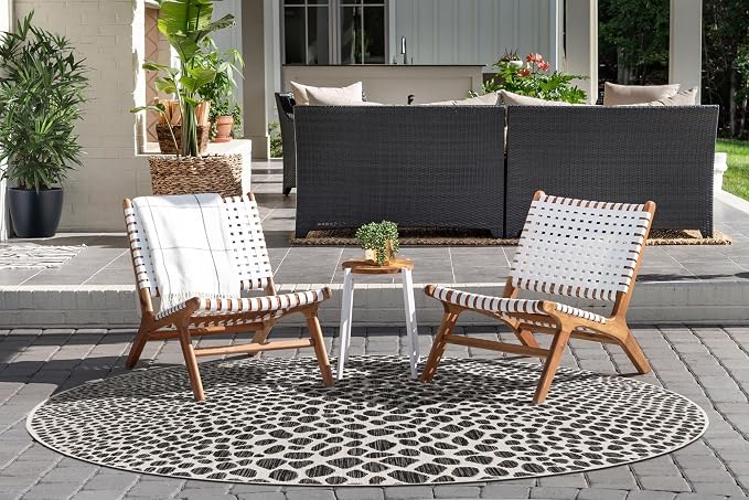 Unique Loom Outdoor Collection Area Rug - Cape Town (13' Round, Black/ Ivory)