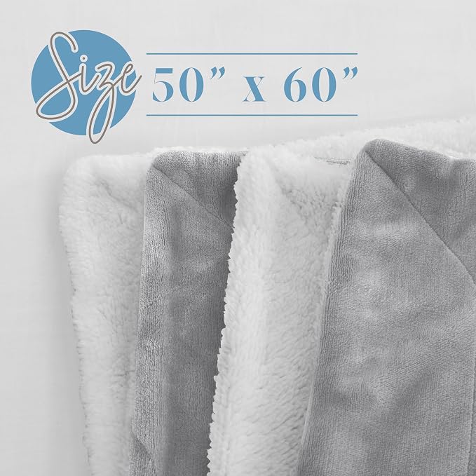 Elegant Comfort Reversible, Solid Sherpa Throw Blanket, All-Season Blanket- Super Soft, Cozy and Plush- Decorative Throw, Perfect for Lounging, 50 x 60 inches, Sherpa Throw Silver Gray