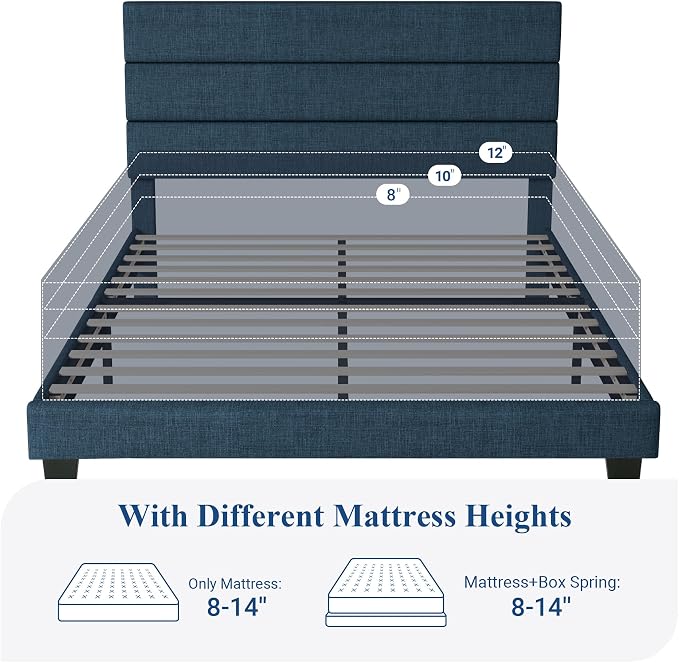 Allewie Full Size Platform Bed Frame with Fabric Upholstered Headboard Blue | Wooden Slats Support, Fully Upholstered Mattress Foundation, No Box Spring Needed, Easy Assembly, Noise-Free, Blue