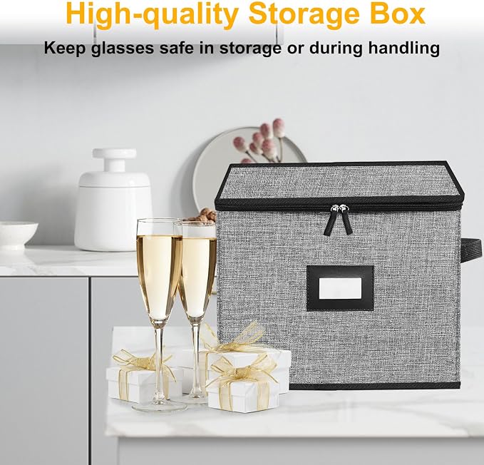 Quilted Champagne Flute Storage Box, China Storage Containers | Stemware Storage Box Hard Shell,Stackable Champagne Glass Container, Crystal Glassware, Drinkware Case for Moving Transport