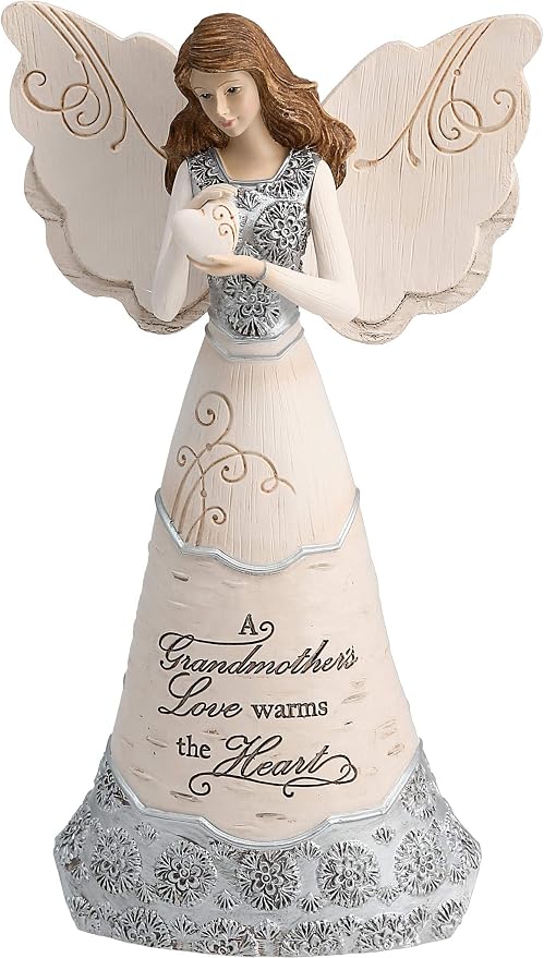 Pavilion - Elements Grandmother Angel Figurine - 8-Inch, Holding Heart, Inscription a Grandmother's Love Warms The Heart
