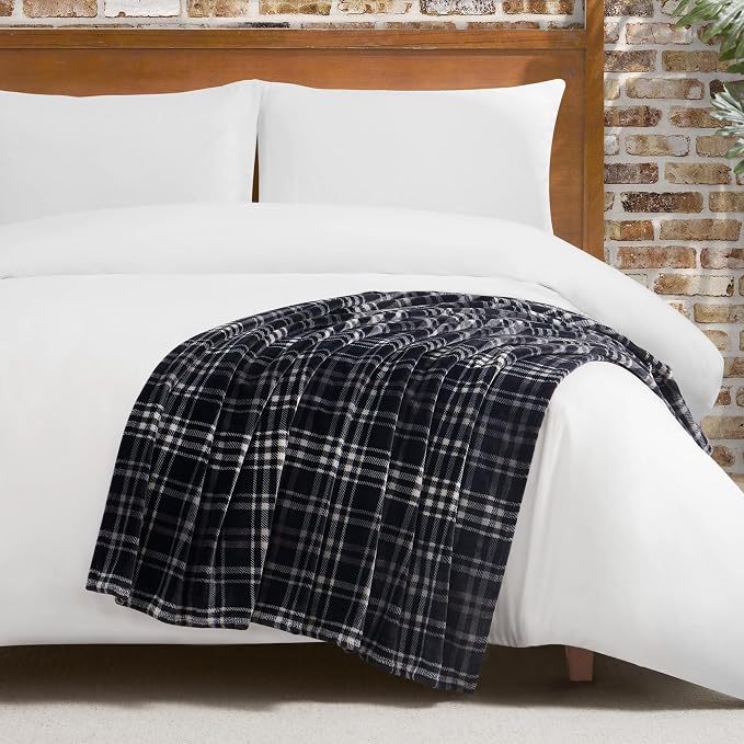 Lucky Brand Camper Plaid Black 50"x70" Cozy Plush Blanket - Premium Microfiber Throw for Luxurious Comfort and Style