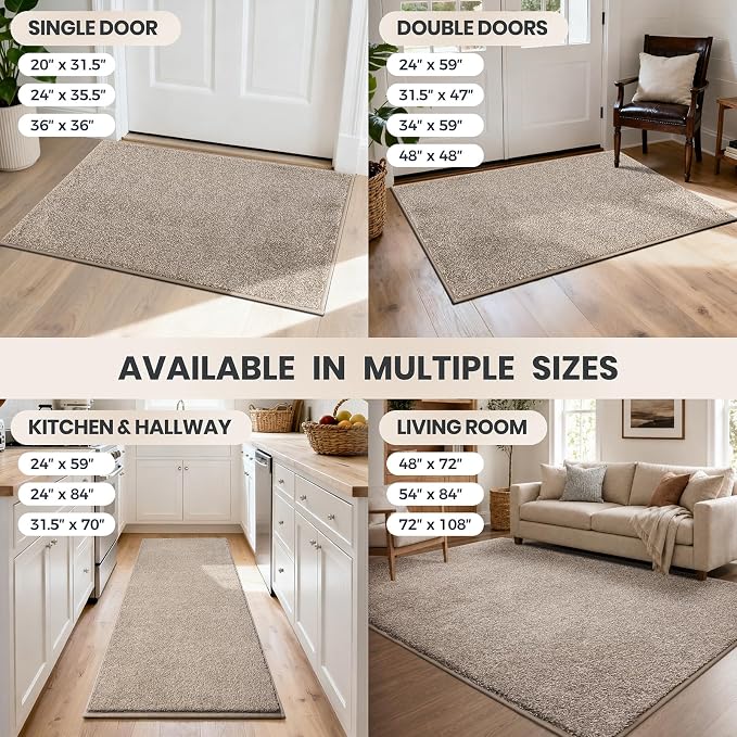 PURRUGS Dirt Trapping Door Mat 24" x 35.5", Non-Slip Machine Washable Entryway Rug, Dog Doormat, Indoor Front Door Mat, Super Absorbent Entry Rug for Muddy Shoes & Paws, Taupe