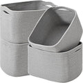 ICERZCZ Storage Baskets for Organizing & Shelves, Woven Cotton Rope Organization Bins for Dog Toys, Clothes, Books, Nursery Organizer, 15"Lx11"Wx9.5"H, (4 Packs) Grey