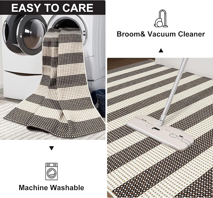 LEEVAN Outdoor Porch Rug 24"x51", Washable Front Door Mat, Spring Plaid Welcome Mat Outside Entrance, Black and White Striped Outdoor Entryway Rug, Farmhouse Buffalo Porch Layered Doormats Entry