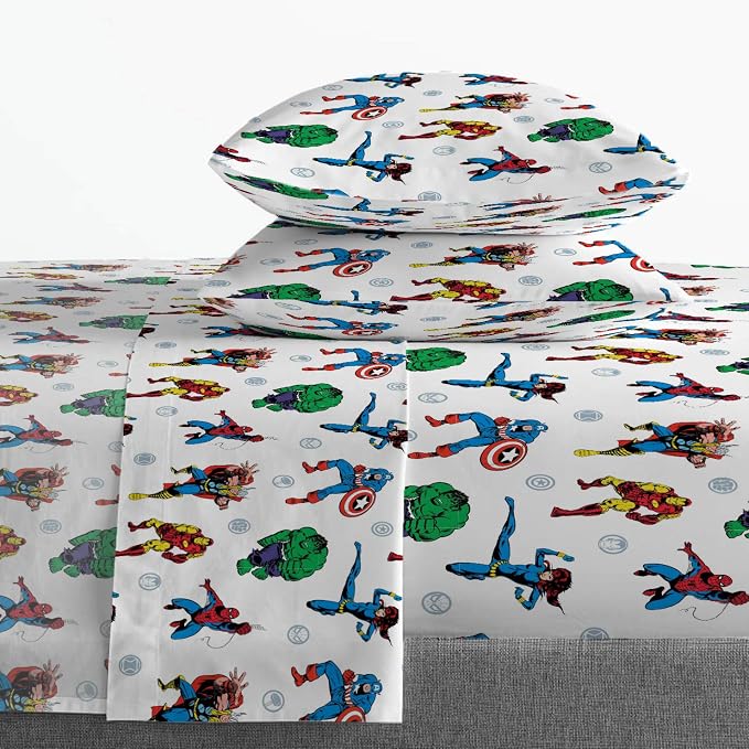 Marvel Comics Iron Man Full Size Comforter Set 5 Piece Kids Bedding, Multi | Hulk Captain America, Bed in a Bag, Comforter Sheets Pillowcases, Soft Microfiber, Machine Washable, Boys Gift