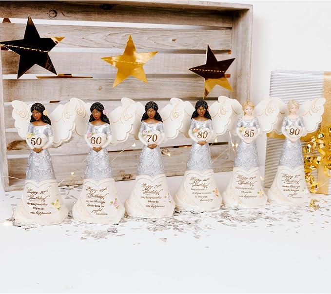 Pavilion Gift Company - Happy 80th Birthday - 6" Ebony African American Angel Figurine Religious Best Friend Bestie BFF God Jesus Lover Christian Christ Gift Present