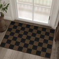 Rugalia Easy Jute Checkered Entryway Rug, 2x3 Coffee Modern Indoor Outdoor Doormat, Washable Non-Slip Small Kitchen Rug Farmhouse Checkerboard Throw Rugs for Entrance Bedroom Bathroom