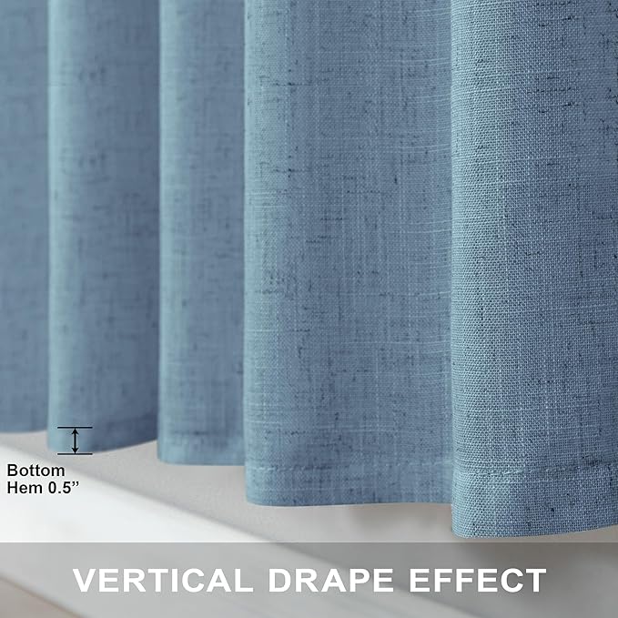 Blue Curtains 38 Inch Width for Kitchen Door 2 Panels Back Tab Rod Pocket Semi - Image 7