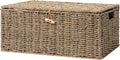 StorageWorks Extra Large Wicker Baskets with Lid for Organizing, Seagrass Storage Baskets for Shelves, Decorative Box with Built-in Handles, Natural, 1 Pack