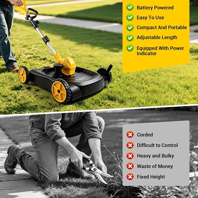 Cordless Lawn Mower Compatible with Dewalt 20v Battery, 3000W 3-in-1 Battery Powered Mower Brushless Grass Trimmer/Edger/Mini Mower/Brush Cutter for Small Yards, Push Mowers (Tool Only)