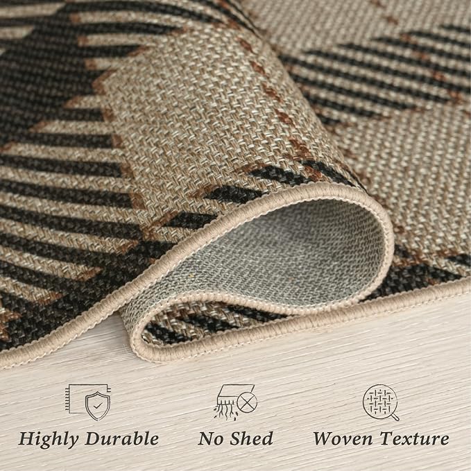 JTJ Easy Jute Kitchen Runner Rug 2'6" x 10', Washable Non Slip Indoor Outdoor Low Pile Rug for Hallway, Entryway & Laundry Room, Farmhouse Plaid Style