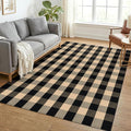 KOZYFLY Buffalo Plaid Area Rug 5x7 Living Room Rug Washable Cotton Brown and Black Checkered Rugs Outdoor Carpet for Dining Room Bedroom Farmhouse Patio Rugs