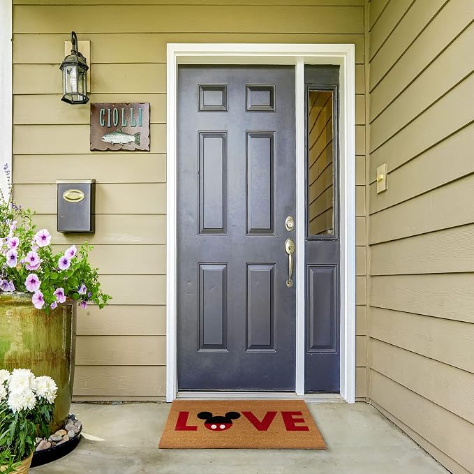 Gertmenian Disney Mickey Mouse Coir Doormat - 2x3 Welcome Mat (2-Pack), Ideal for High Traffic Areas in Front Door, Garage, Entryway - Come On in, Brown, 47534