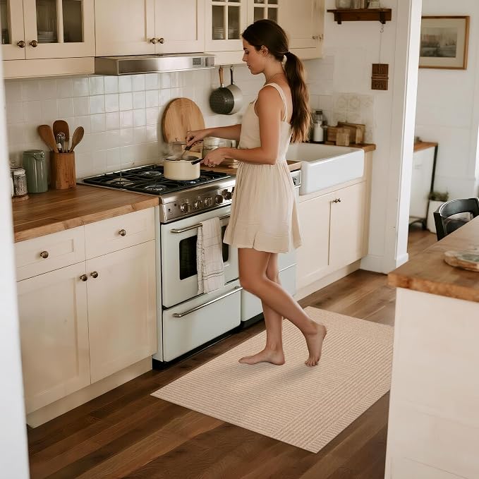 Non-Slip Jute Rug for Entryway: 2x3 Outdoor Mat - Beige Stripes | Safe Walking for Family All Day and Help with Cutting Slip Falls by 70%