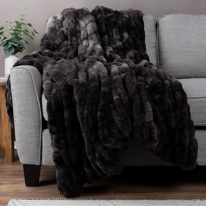 Lavish Home Jacquard Faux Fur Throw 60 x80 Black