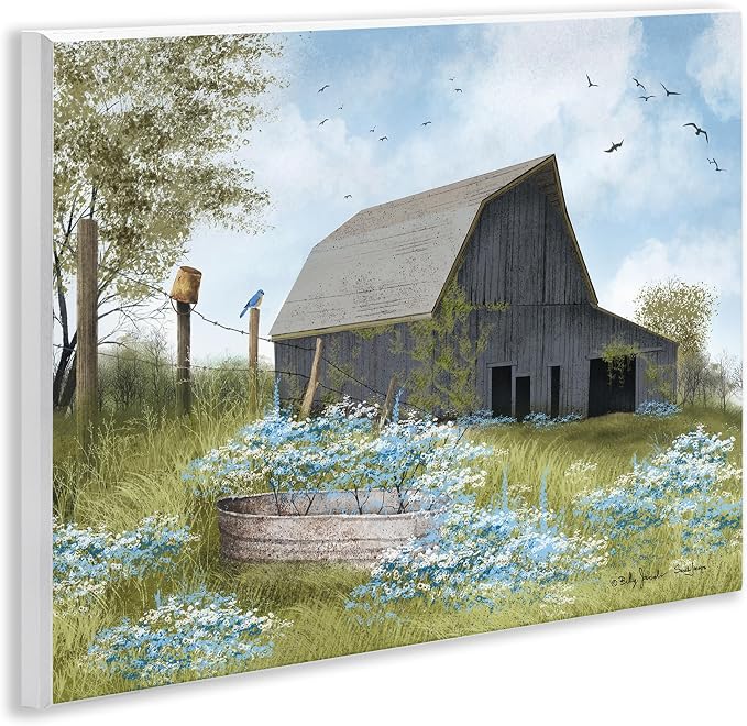 Stupell Industries 'Blue Floral Country Garden'| Wall Plaque Art | Stupell Industries | 14 x 11 Inches, Easy to Hang and Sturdy, Made in USA, by Billy Jacobs
