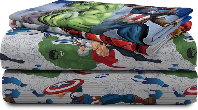 Marvel Avengers Kids Comforter Set, Full 5 Pc (Official Marvel Product) | Superhero Bed in a Bag; Captain America, Iron Man, Hulk, Thor; Reversible, Super Soft Machine Washable Microfiber