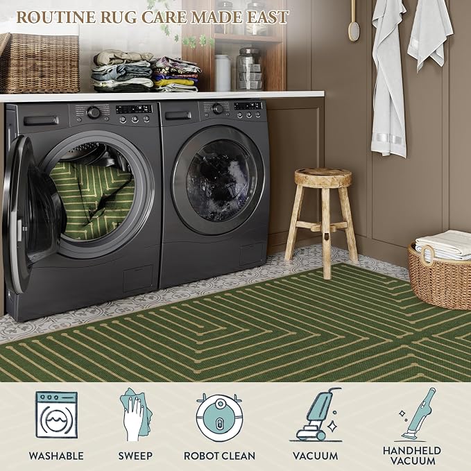 Lahome Green 3x5 Outdoor Rug for Entryway,Rhombus Easy Jute Frotn Porch Rug | Farmhouse Non Slip Non Shedding Indoor Outdoor Carpet for Balcony Kitchen