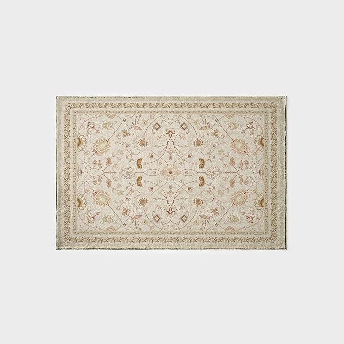 EVERGRACE Area Rugs for Entryway 2x3, Boho Floral Faux Wool Indoor Outdoor Small Rugs, Washable Rugs for Bedroom Bathroom Laundry Doormat, Low Pile Floor Mat Carpet for Home Decor, Natural Beige