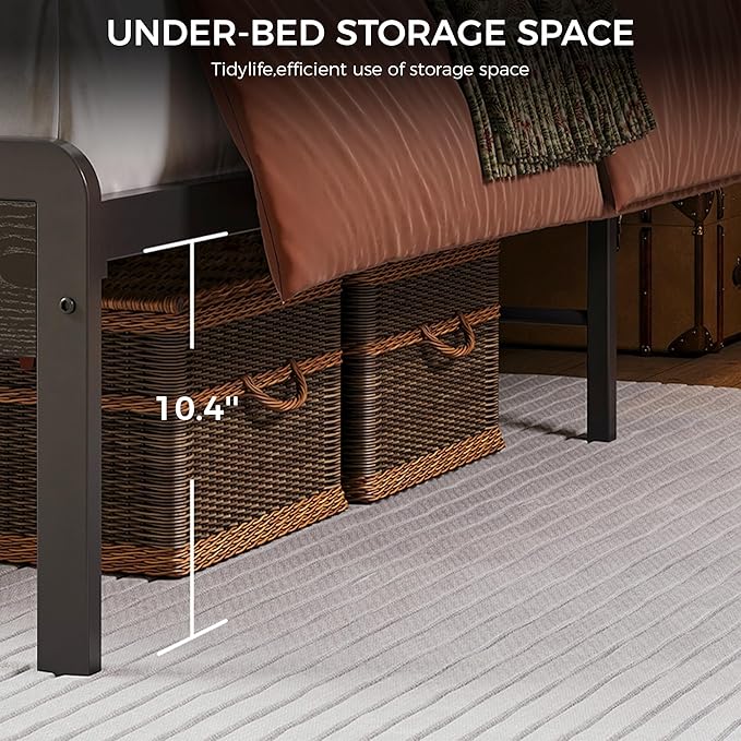 LIKIMIO King Size Bed Frame with 2-Tier Storage Shelf Headboard | Dark Wood Platform Bed, Camas King with Strong Metal Supports, Sturdy, Noise-Free, No Box Spring Needed, Black
