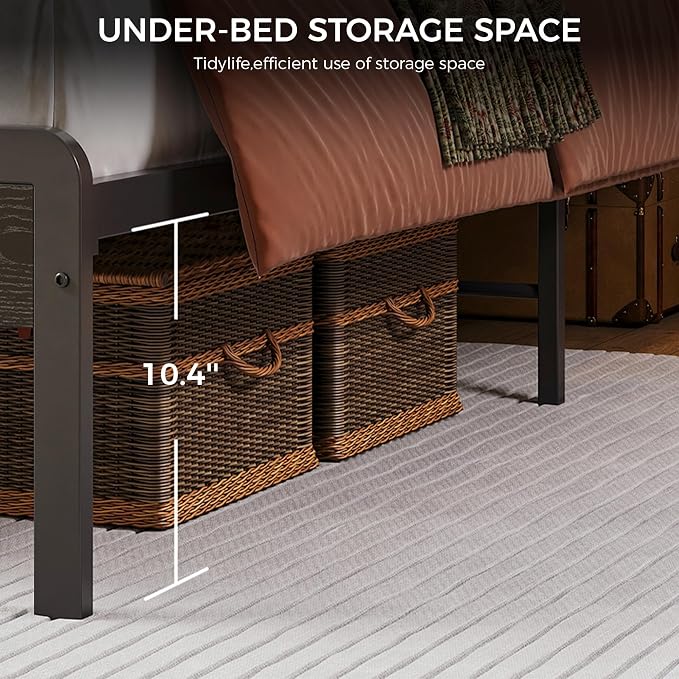 LIKIMIO Full Size Bed Frame with 2-Tier Storage Shelf Headboard | Dark Wood Platform Bed, Camas Full with Strong Metal Supports, Sturdy, Noise-Free, No Box Spring Needed, Black