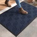 DEXI Front Door Mat Outside Entrance, 17x30 Heavy Duty Entry Doormat Dirt Trapper with Rubber Back, Non Slip Low Profile Floor Mats for Entryway Exterior Patio, Checkered Navy