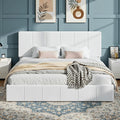 SHA CERLIN King Size Bed Frame, Velvet Upholstered Platform Bed, Vertical Channel Tufted Adjustable Headboard, Low Profile Bed Frame, No Box Spring Needed, Easy Assembly, White