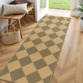 Lessymo Checkered Runner Rug 2x6 for Hallway, Washable Kitchen Non-Slip | Easy Jute Entryway Rug, Farmhouse Indoor Carpet Outdoor Rugs for Patio Backyard Porch, Kid Pet Friendly, Diamond Brown/Beige