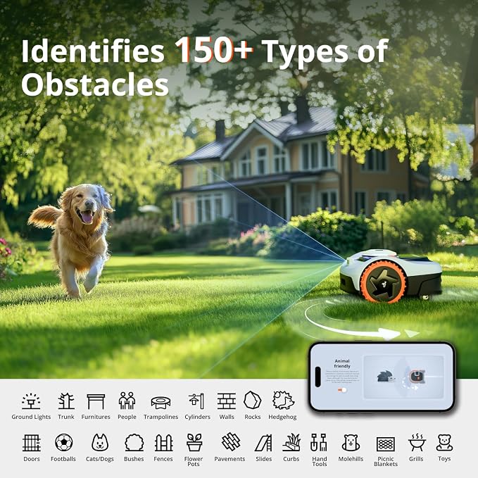 Segway Navimow i105N Robot Lawn Mower Perimeter Wire Free 1/8 Acre RTK+Vision Robotic Lawnmower, AI-Assisted Mapping, Virtual Boundary, APP Control, 58dB(A) Quiet, Multi-Zone Management