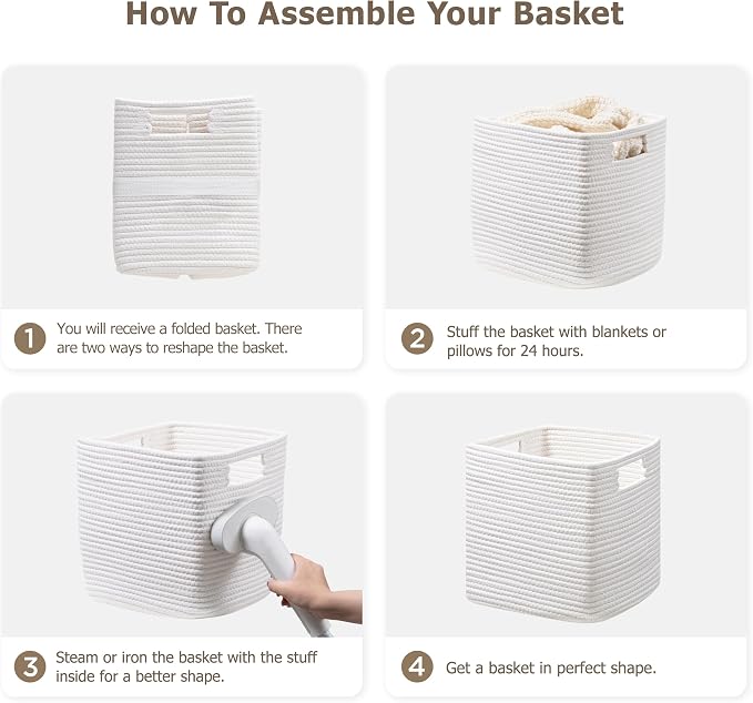UBBCARE Storage Cubes 11 Inch, Cotton Rope Woven Baskets for Organizing, Cube Storage Bin for Baby Nursery, 4-Pack Square Toy Storage Baskets for Shleves Organizer, Closet, Kidsroom, White