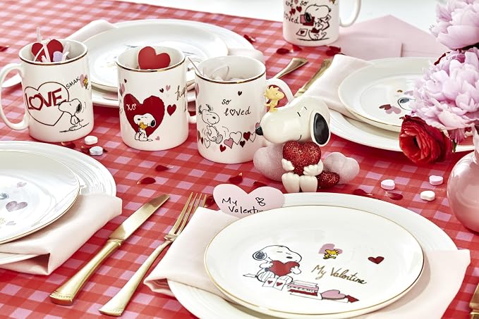 Lenox Peanuts Snoopy Love Valentine's Day Figurine | hand-painted ivory china with gold accents | 4.75 inch height | collectible gift for snoopy fans, gift for women