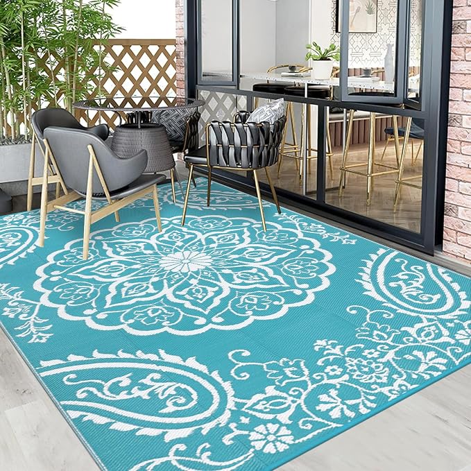 Pauwer Reversible Outdoor Rug, 6'x9', Waterproof Polypropylene Patio Mat, RV, Balcony, Deck, Beach, Picnic | Reversible Patio Rug, UV Resistant Indoor Outdoor RV Mat Carpet For Deck, Camper, Porch, Balcony, Backyard, Picnic, Foldable