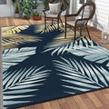 GENIMO Outdoor Rug, Waterproof Plastic Rugs for Patio, 6'x9' Yellow Navy | Outside Larger Leaf Carpet Mat for Porch Decor, Deck, Balcony, Camping, RV, Backyard, Picnic, Beach, Reversible, Foldable