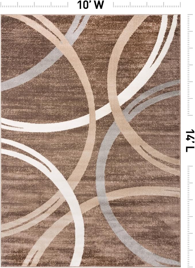 Rugshop Wavy Circles Modern Non-Shedding Area Rug Brown 10' x 14' | Rectangular, Size 10' x 14', Living Room, Bedroom, Dining Room, Home Office, Kitchen, Entryway, Hallway, Nursery, Kids Room
