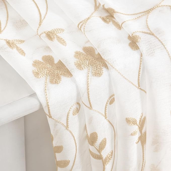 HOMEIDEAS Yellow Sheer Curtains 96 Inches Long 2 Panels Yellow and White - Image 4