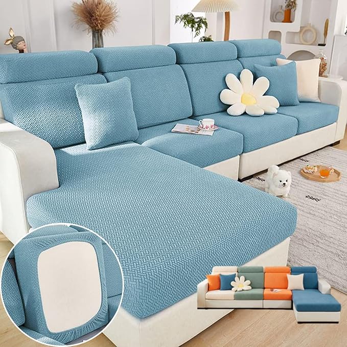 Soothing Home Sofa Covers, Sofa Hero Covers, Wear-Resistant Universal Couch Covers Washable Stretch Sectional Couch Cushion Covers (Light Blue,Back Cover L)
