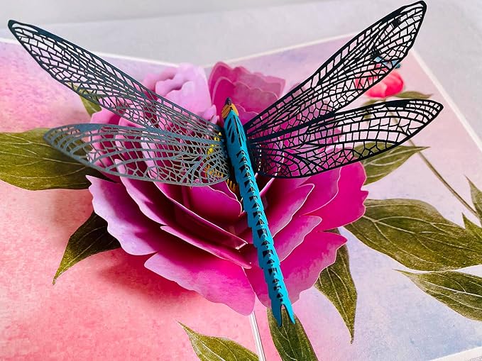 ETA Dragonfly & Flower 3D Pop-Up Greeting Card Set – Pack of 3 Nature-Inspired Cards with Envelopes – Elegant Handmade Cards for Birthdays, Mother’s Day, Thank You & Special Occasions, Set 16