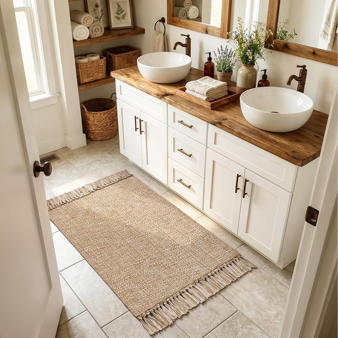 Collive Entryway Door Mat, 27" x 43" Machine Washable Kitchen Rugs, Indoor/Outdoor Low-Profile Doormat Soft Hand-Woven Cotton Bathroom Rug Throw Rugs for Front Back Door Bedroom